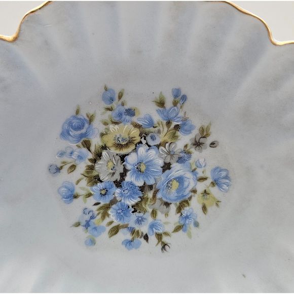 Lefton Soap Dish Hand Painted Porcelain Blue Floral Trinket Tray Plate Vintage - Picture 6 of 11